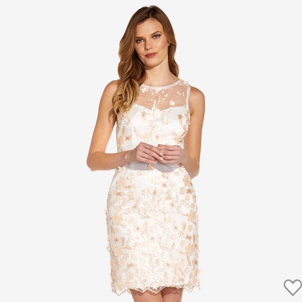 NWT Adrianna Papell 3D Floral sheath dress with illusion beach line sz 2